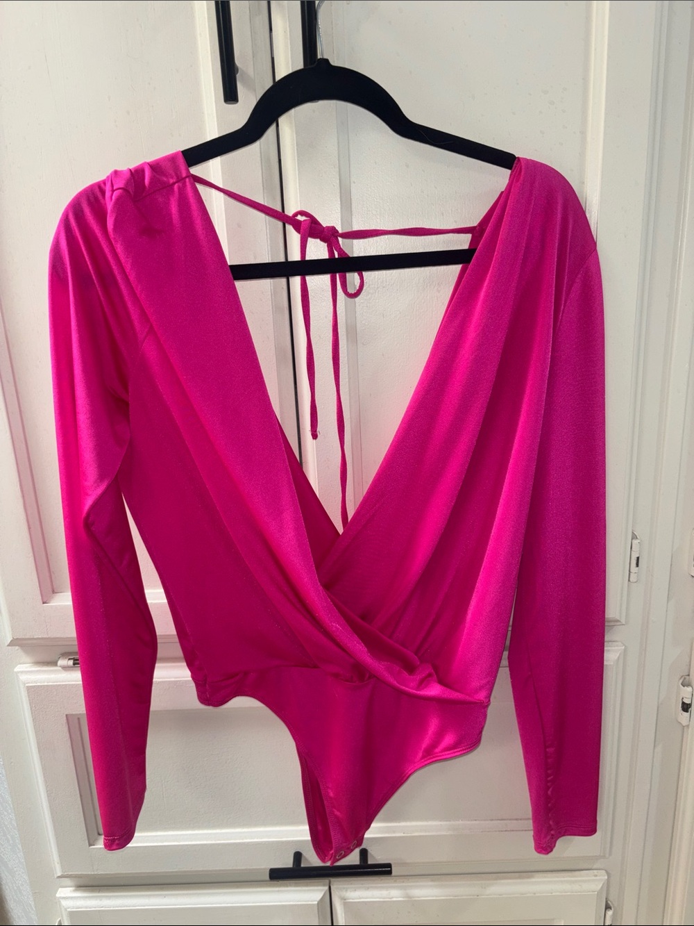 Express Fuchsia Long-Sleeve Surplice Bodysuit